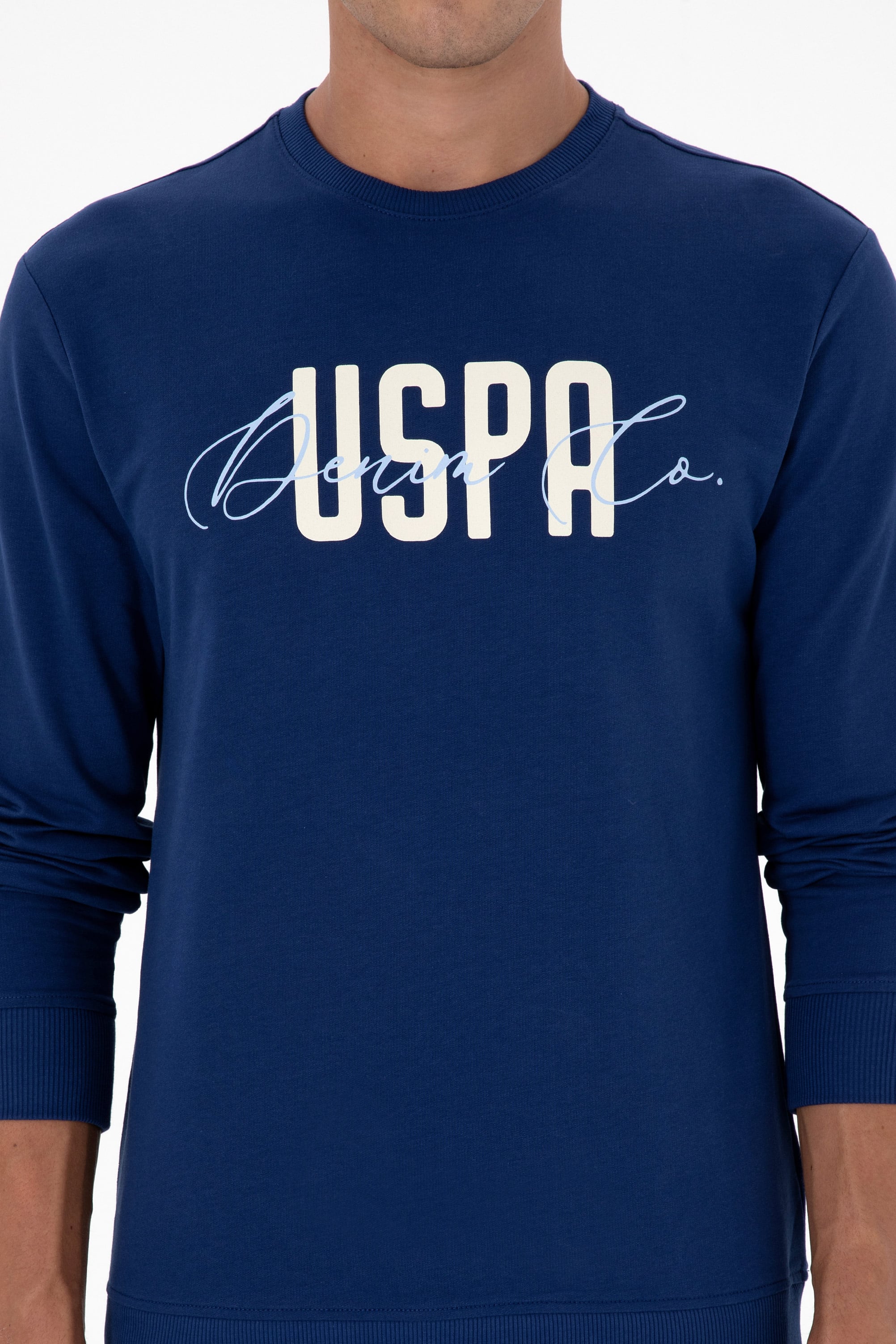 Erkek Regular Fit Bisiklet Yaka İndigo İnce Sweatshirt