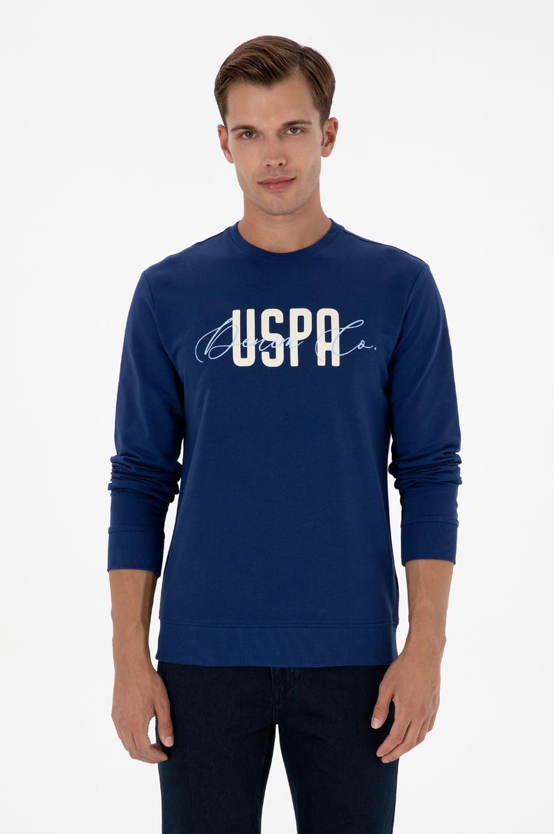 Erkek Regular Fit Bisiklet Yaka İndigo İnce Sweatshirt