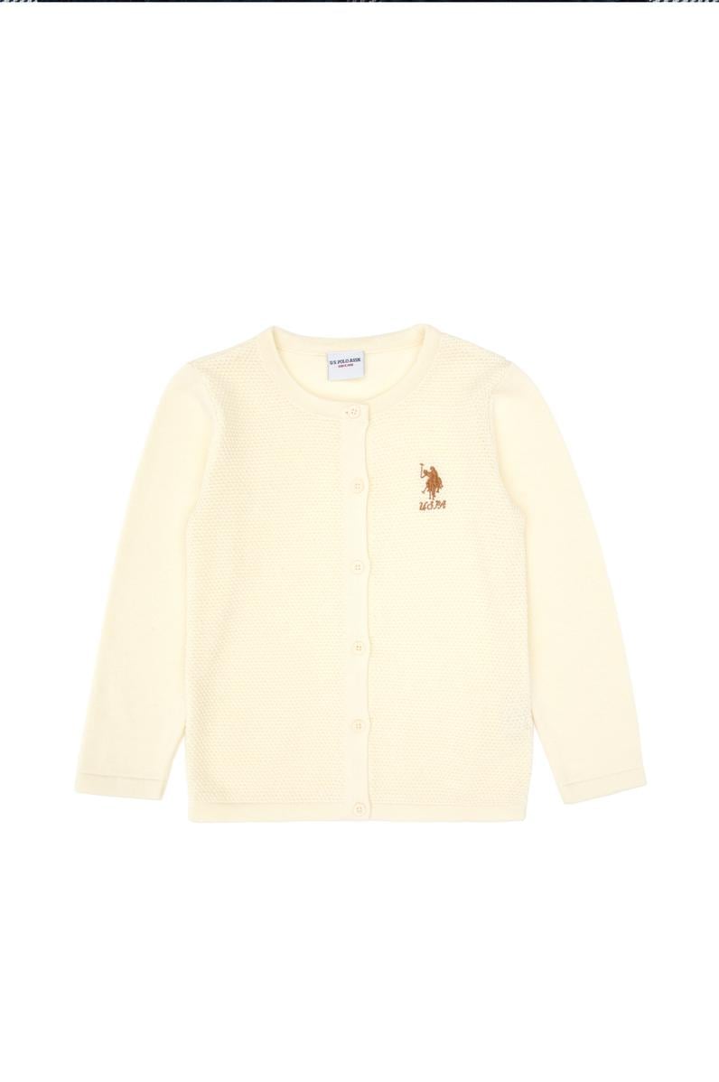 Kız Çocuk Krem Düğmeli Bisiklet Yaka Triko Hırka