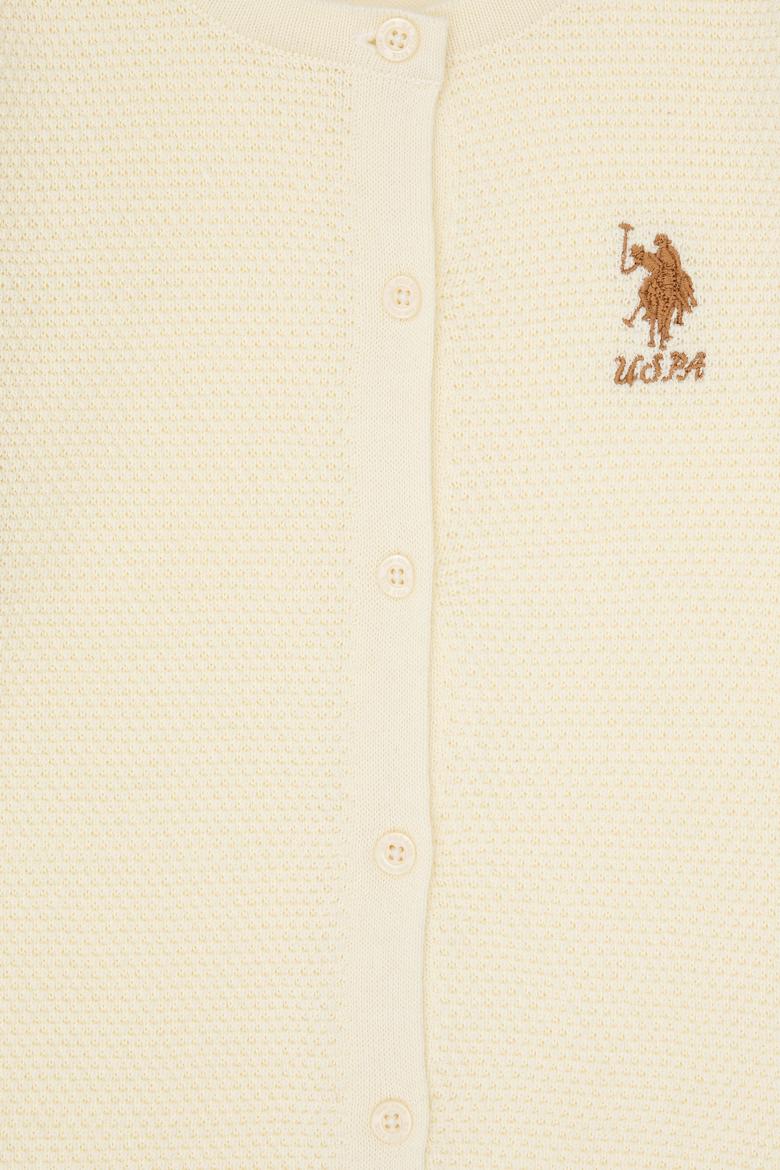 Kız Çocuk Krem Düğmeli Bisiklet Yaka Triko Hırka - 50316292054