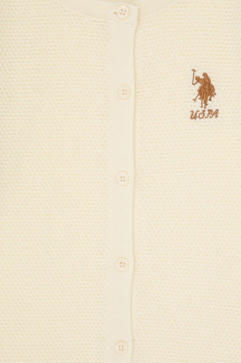 Kız Çocuk Krem Düğmeli Bisiklet Yaka Triko Hırka