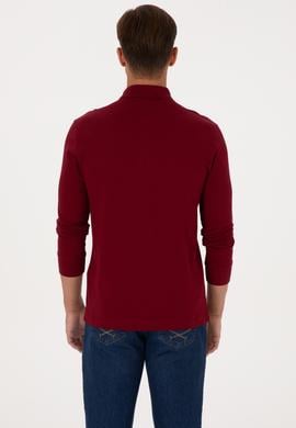 Erkek Regular Fit Polo Yaka Bordo Basic Sweatshirt - 50315941006