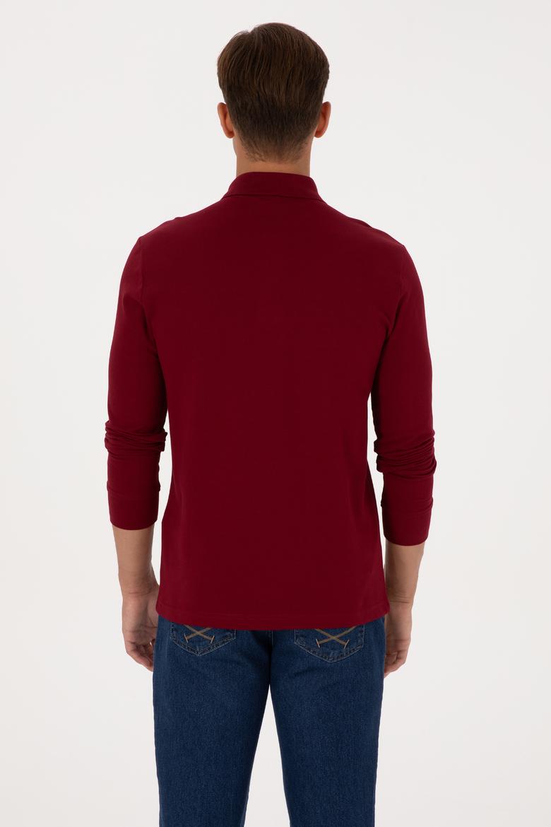 Erkek Regular Fit Polo Yaka Bordo Basic Sweatshirt - 50315941006