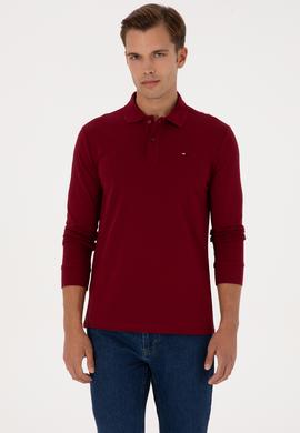 Erkek Regular Fit Polo Yaka Bordo Basic Sweatshirt - 50315941006