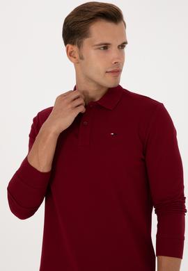 Erkek Regular Fit Polo Yaka Bordo Basic Sweatshirt - 50315941006