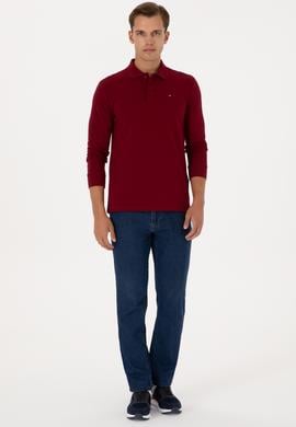 Erkek Regular Fit Polo Yaka Bordo Basic Sweatshirt - 50315941006
