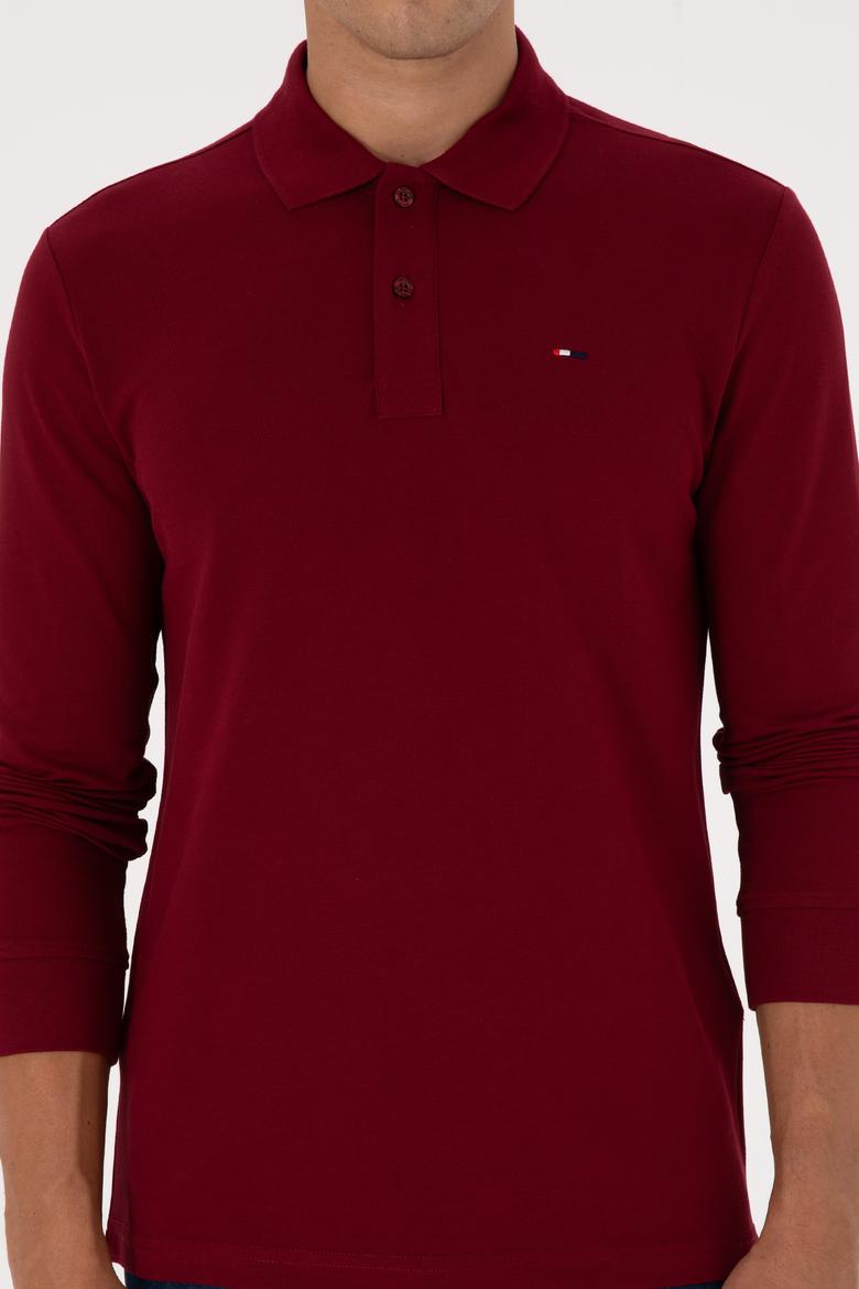 Erkek Regular Fit Polo Yaka Bordo Basic Sweatshirt - 50315941006