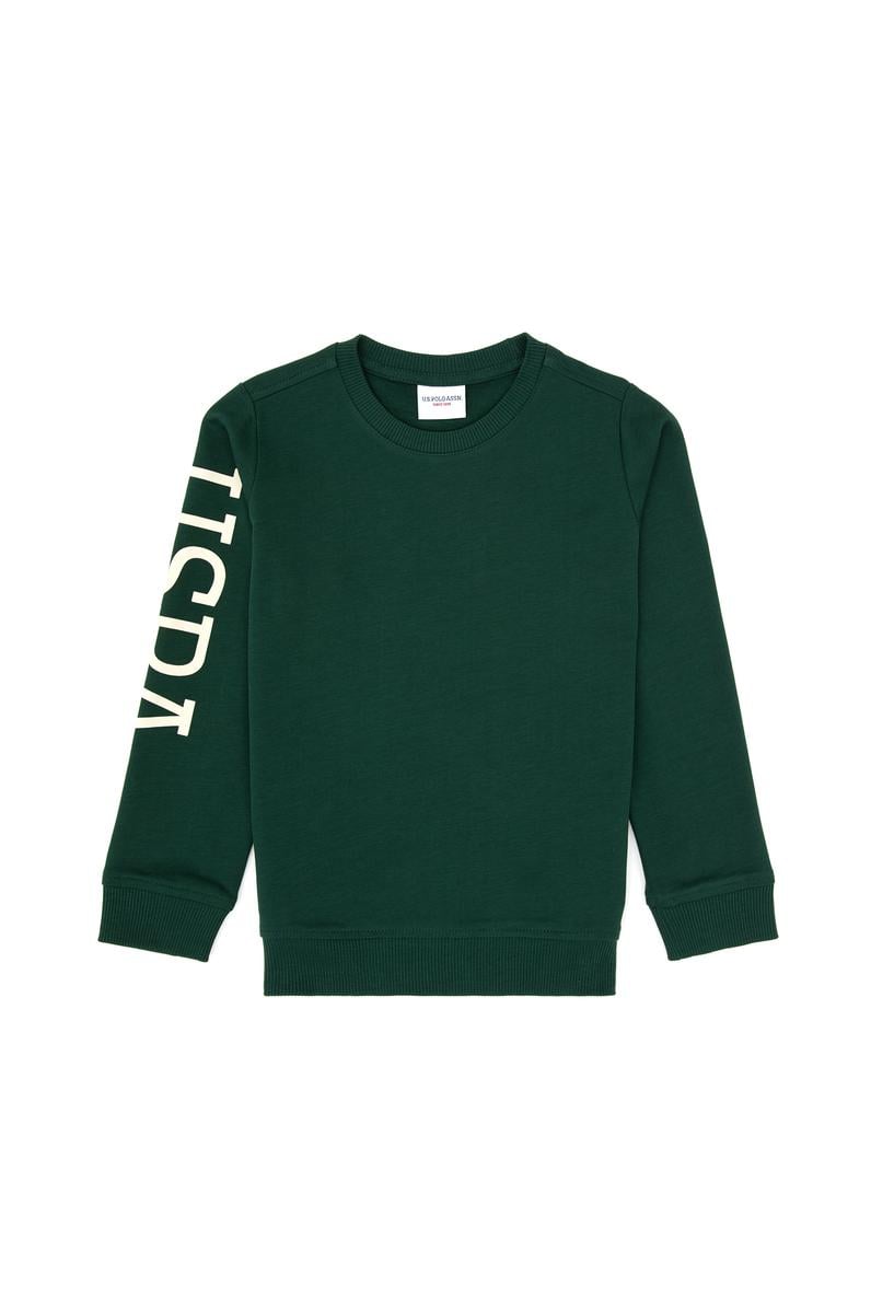 Erkek Çocuk Koyu Yeşil Basic Bisiklet Yaka Sweatshirt