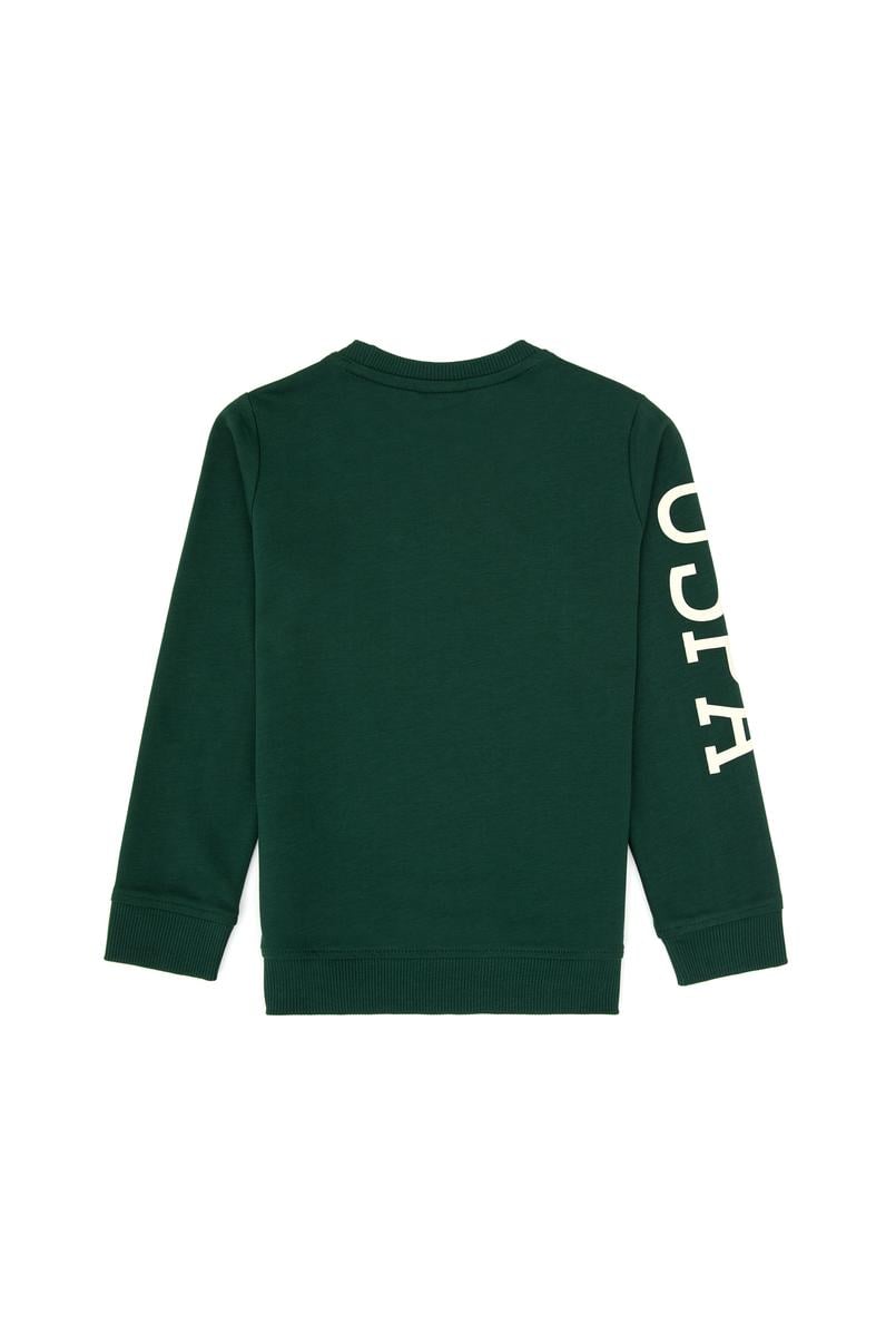 Erkek Çocuk Koyu Yeşil Basic Bisiklet Yaka Sweatshirt