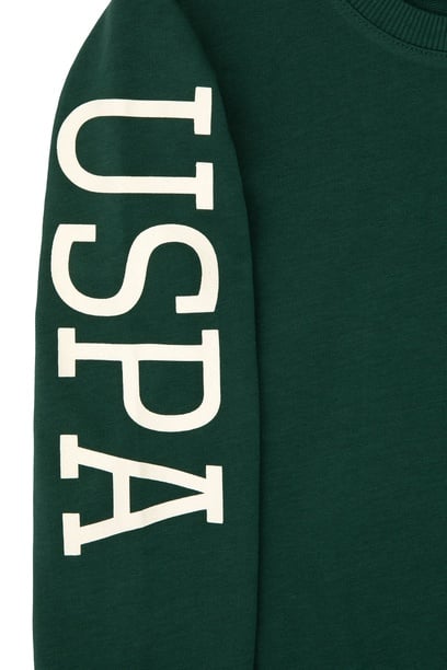 Erkek Çocuk Koyu Yeşil Basic Bisiklet Yaka Sweatshirt