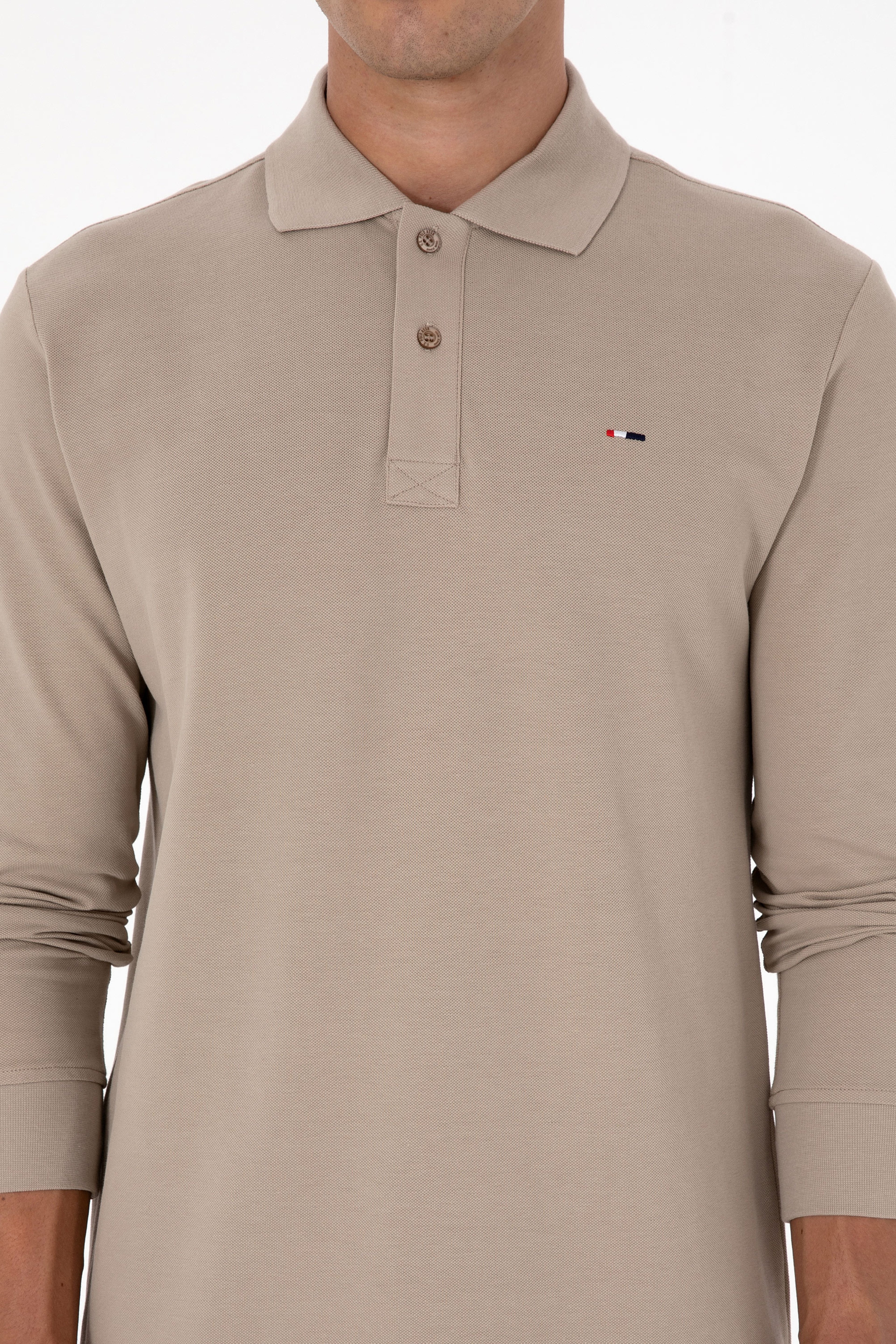 Erkek Regular Fit Polo Yaka Koyu Bej Basic Sweatshirt