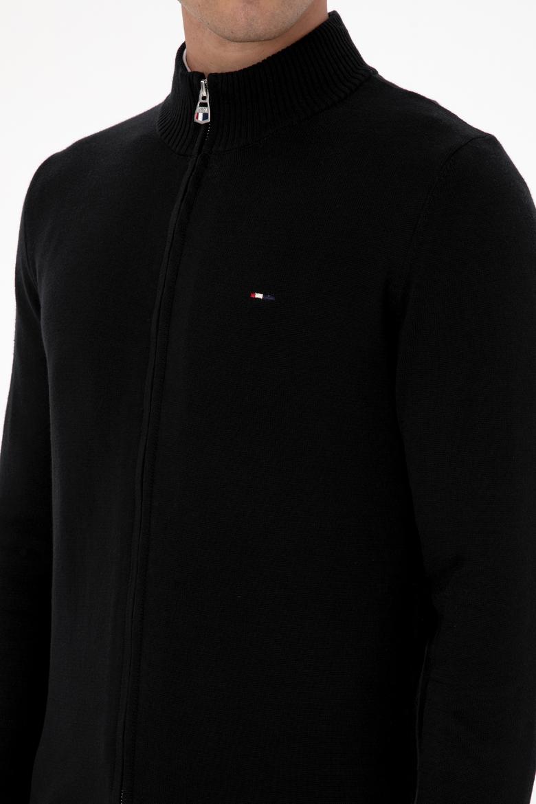 Erkek Slim Fit Siyah Basic Triko Hırka - 50313688019