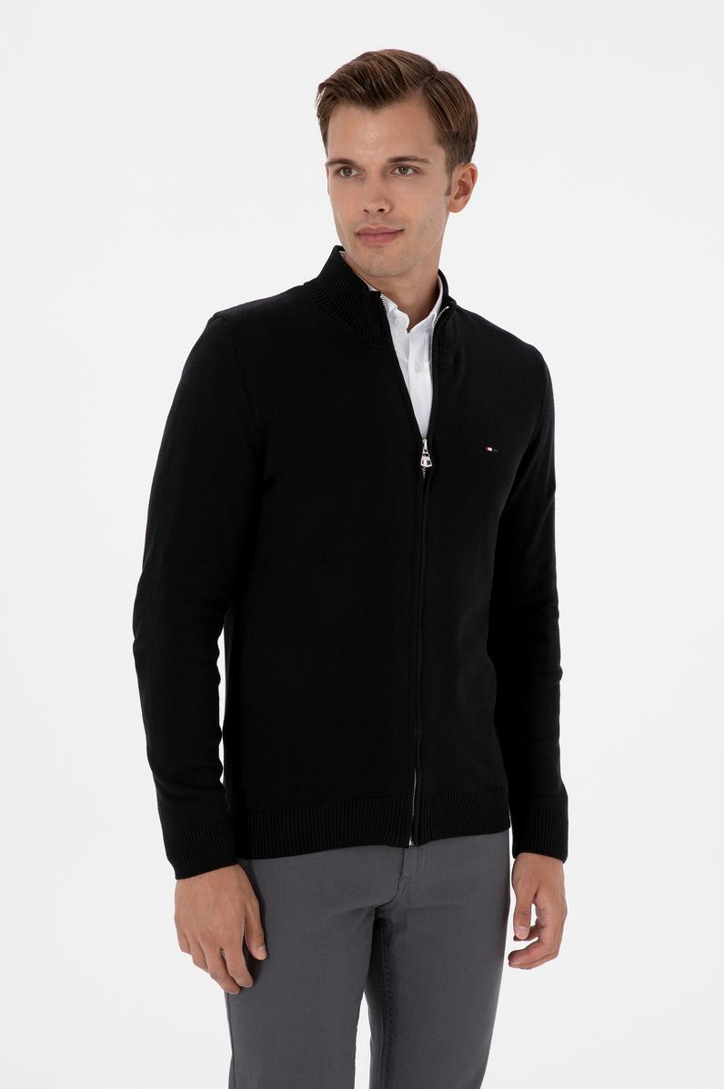 Erkek Slim Fit Siyah Basic Triko Hırka