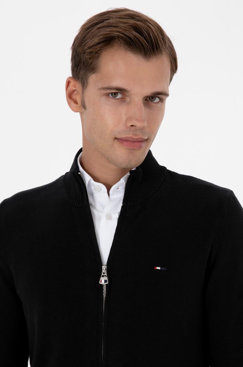 Erkek Slim Fit Siyah Basic Triko Hırka