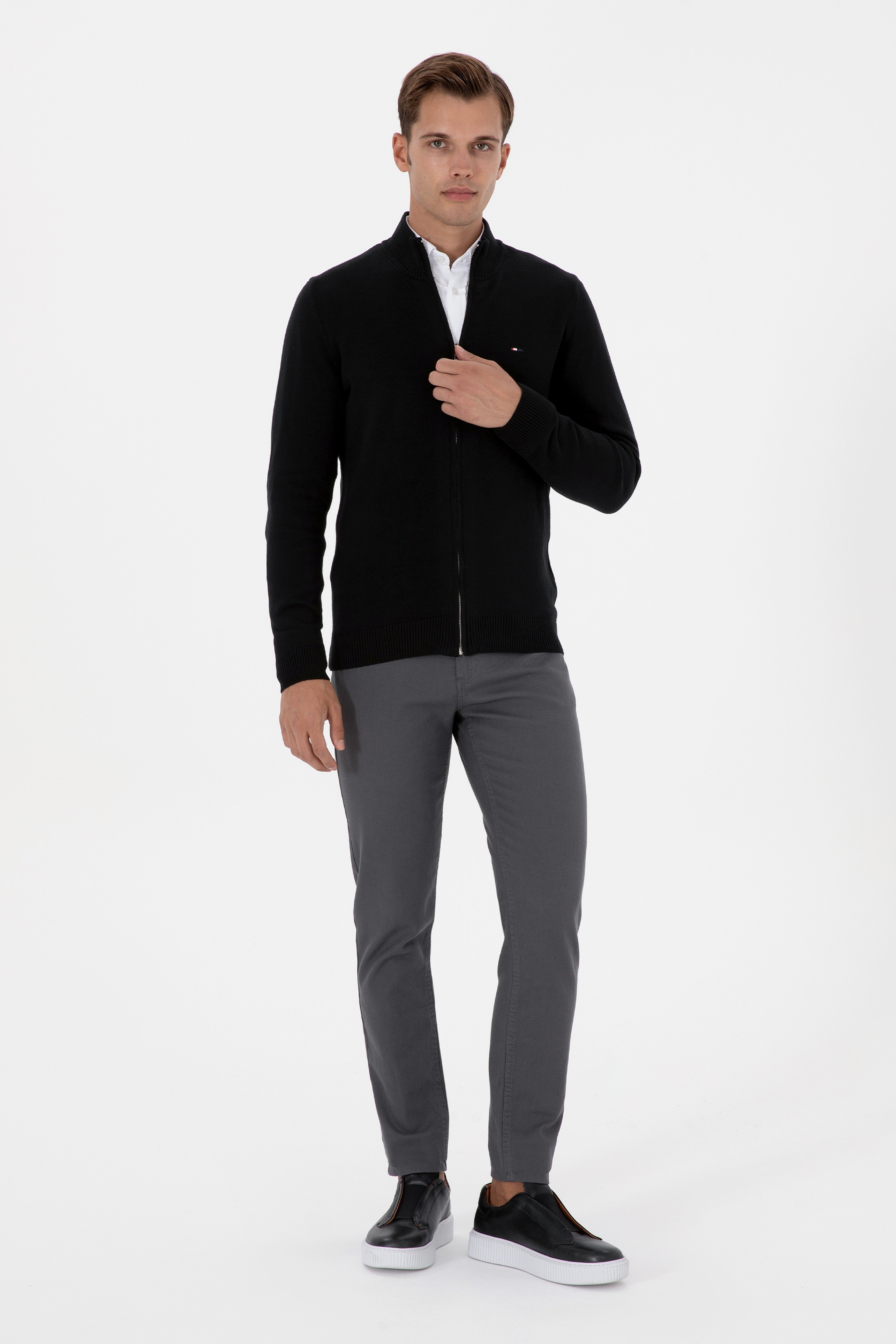 Erkek Slim Fit Siyah Basic Triko Hırka - Image 4
