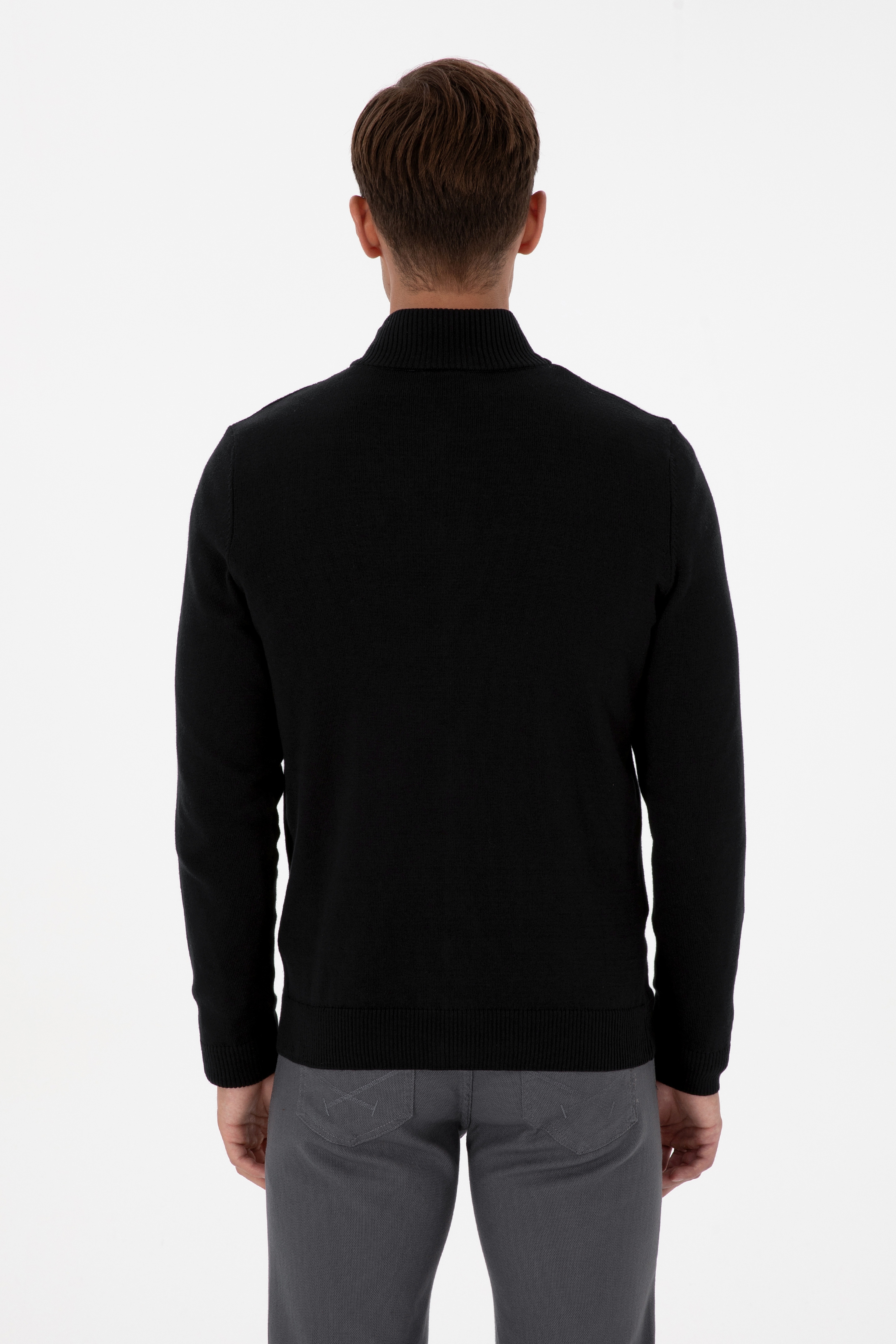 Erkek Slim Fit Siyah Basic Triko Hırka
