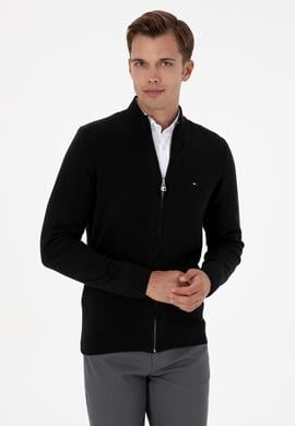 Erkek Slim Fit Siyah Basic Triko Hırka - 50313688019