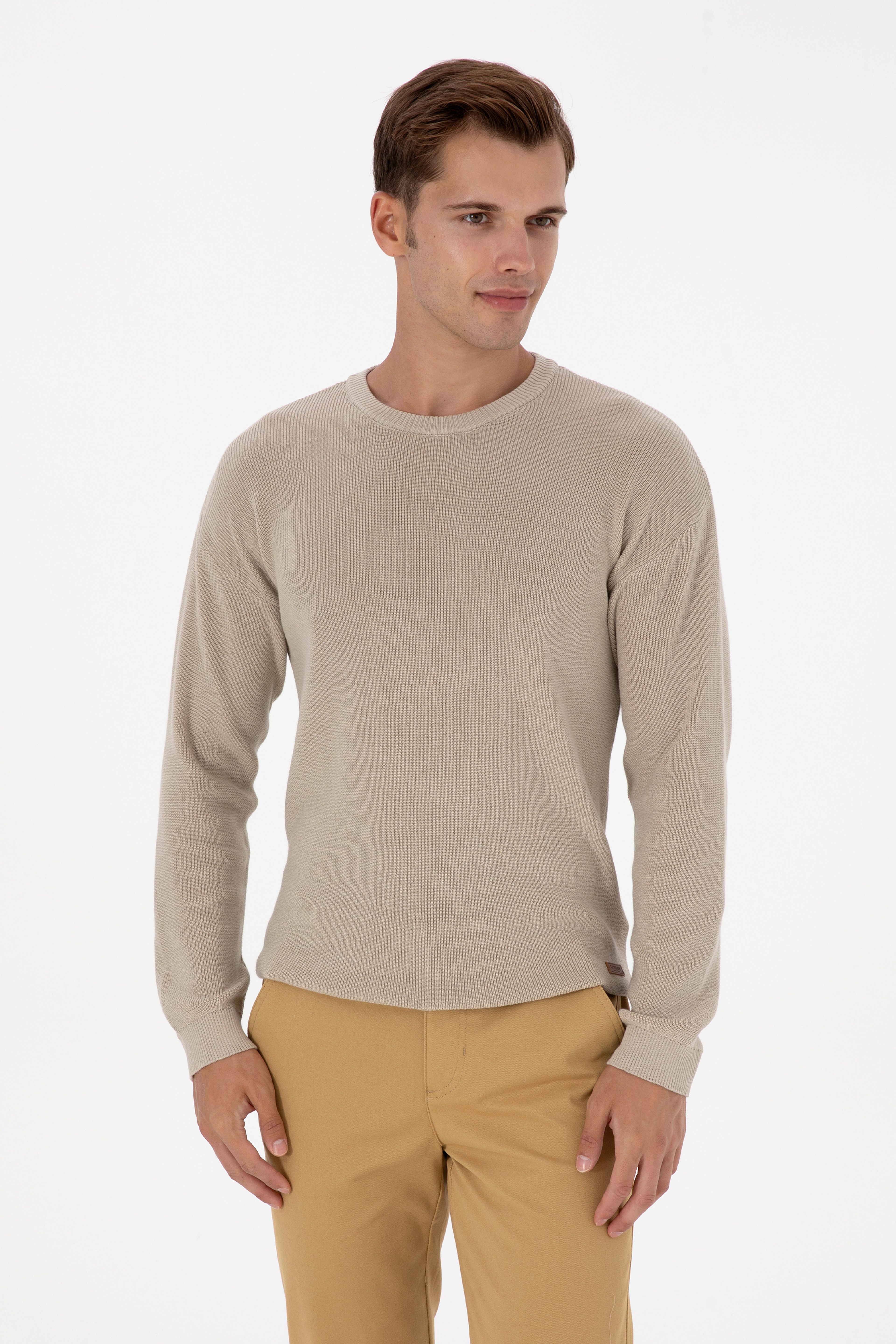 Erkek Comfort Fit Bisiklet Yaka Taş Melanj Basic Kazak