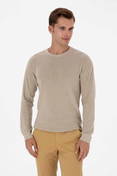 Erkek Comfort Fit Bisiklet Yaka Taş Melanj Basic Kazak