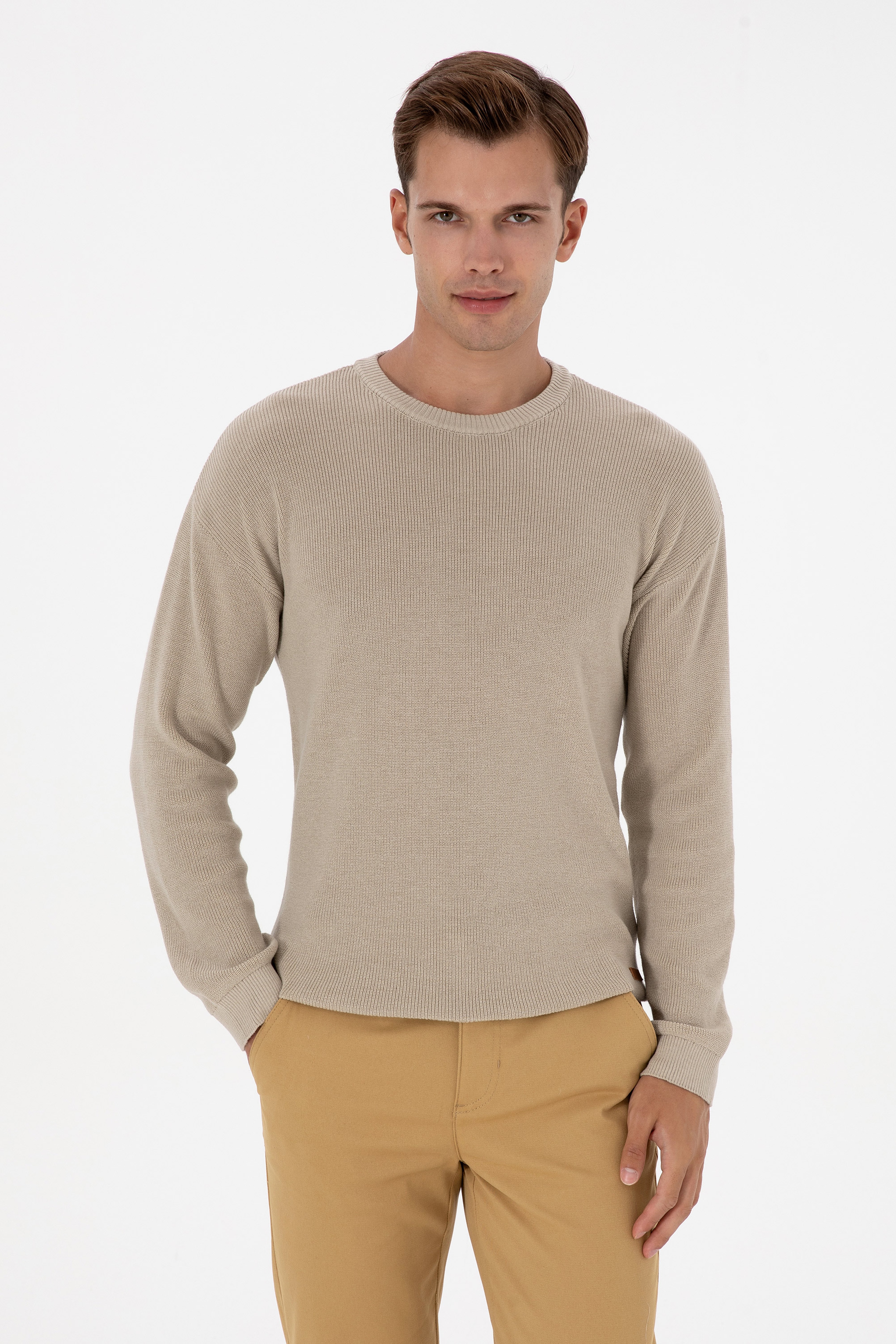 Erkek Comfort Fit Bisiklet Yaka Taş Melanj Basic Kazak - Image 1