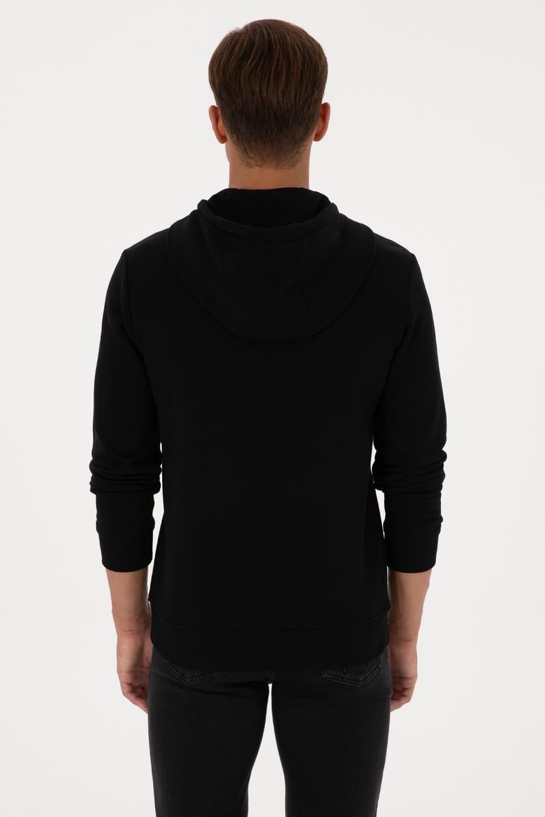 Erkek Regular Fit Kapüşonlu Siyah Basic Sweatshirt - 50313720028