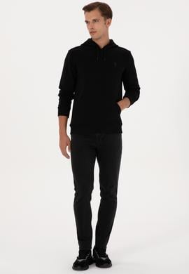 Erkek Regular Fit Kapüşonlu Siyah Basic Sweatshirt - 50313720028