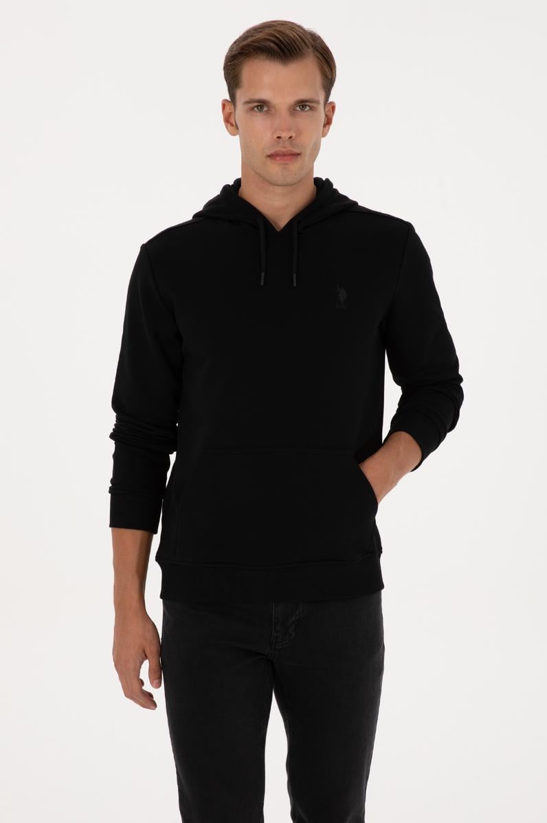 Erkek Regular Fit Kapüşonlu Siyah Basic Sweatshirt
