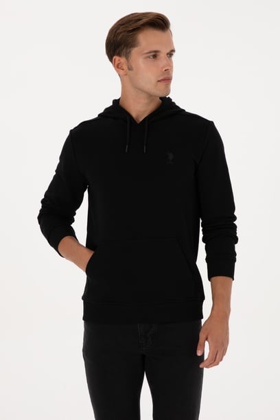 Erkek Regular Fit Kapüşonlu Siyah Basic Sweatshirt