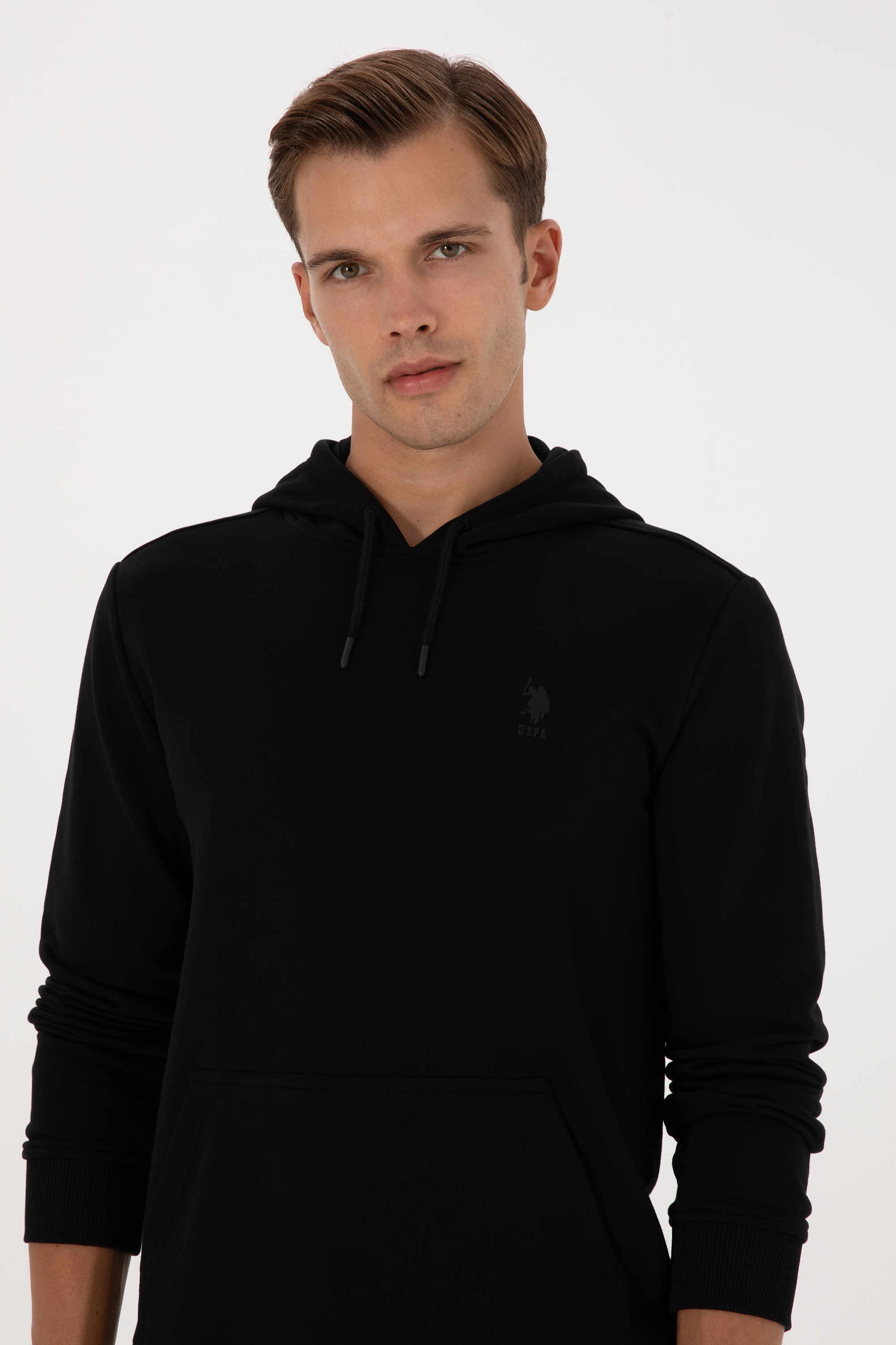 Erkek Regular Fit Kapüşonlu Siyah Basic Sweatshirt - Image 2