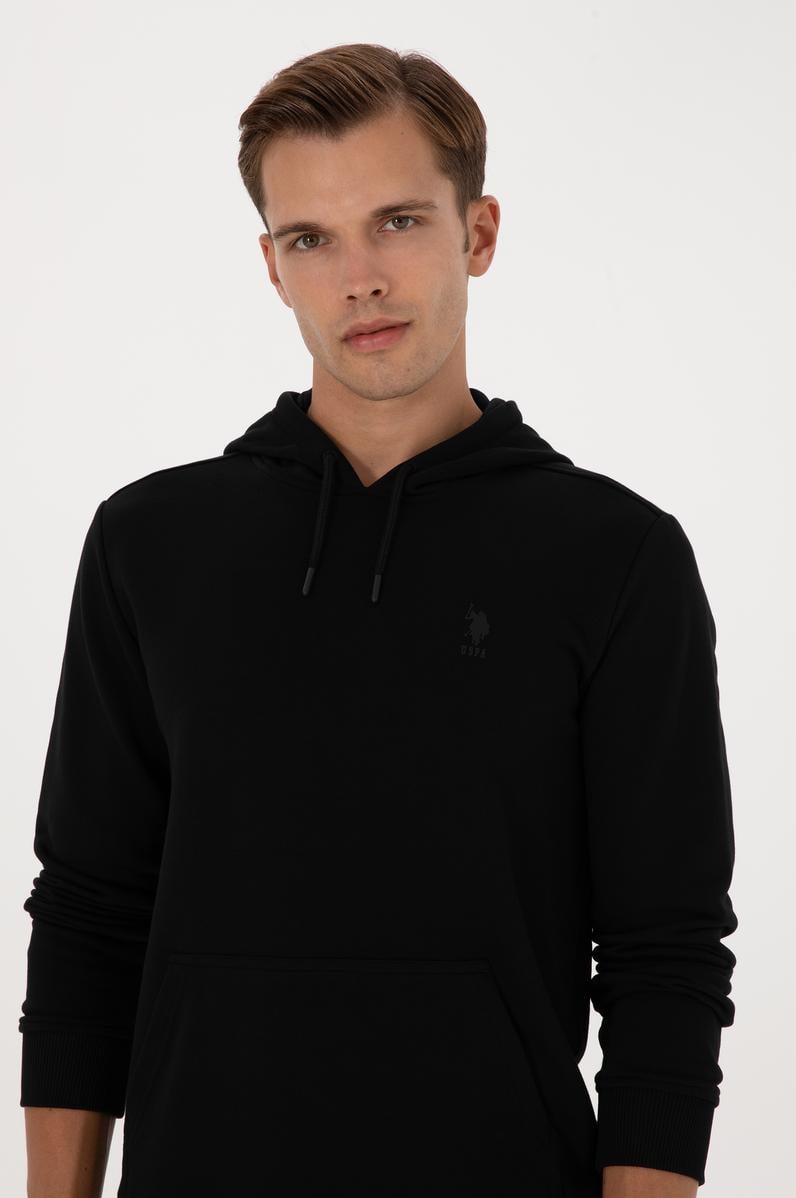 Erkek Regular Fit Kapüşonlu Siyah Basic Sweatshirt