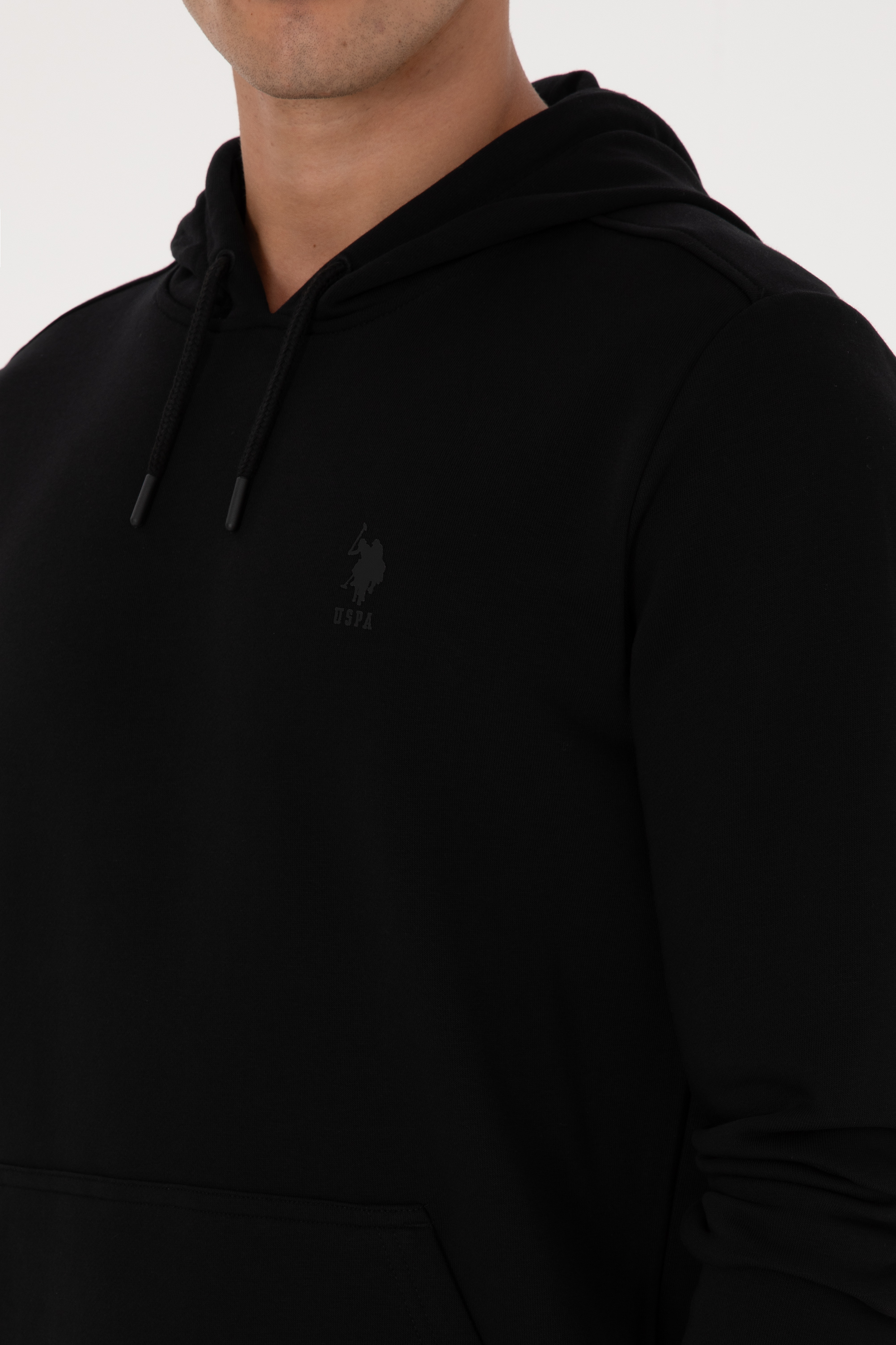 Erkek Regular Fit Kapüşonlu Siyah Basic Sweatshirt - Image 7