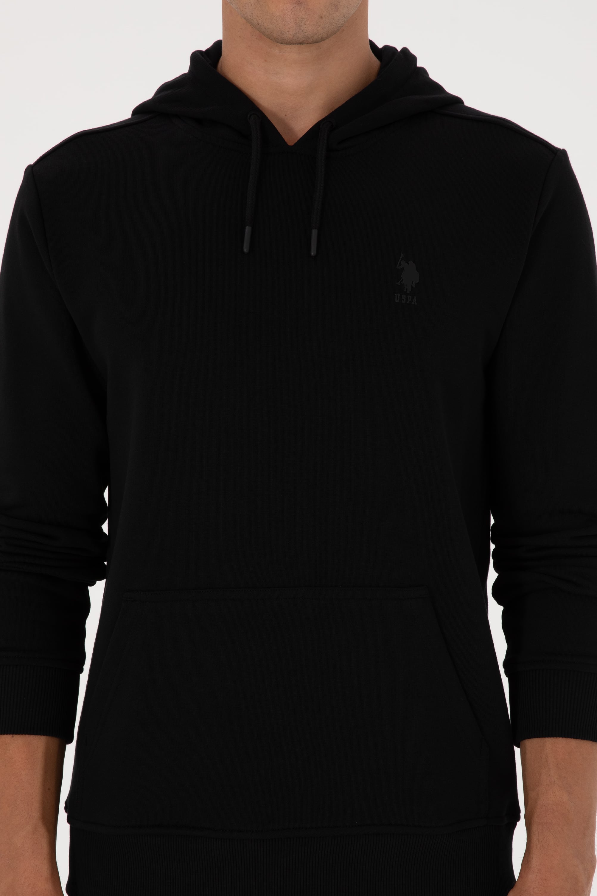 Erkek Regular Fit Kapüşonlu Siyah Basic Sweatshirt