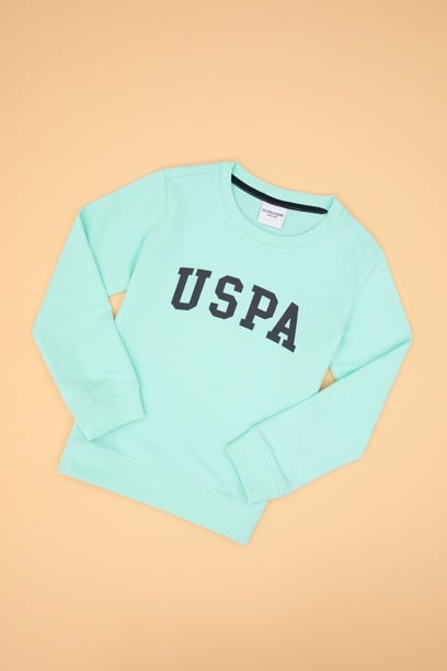 Erkek Çocuk Yeşil Basic Bisiklet Yaka Sweatshirt