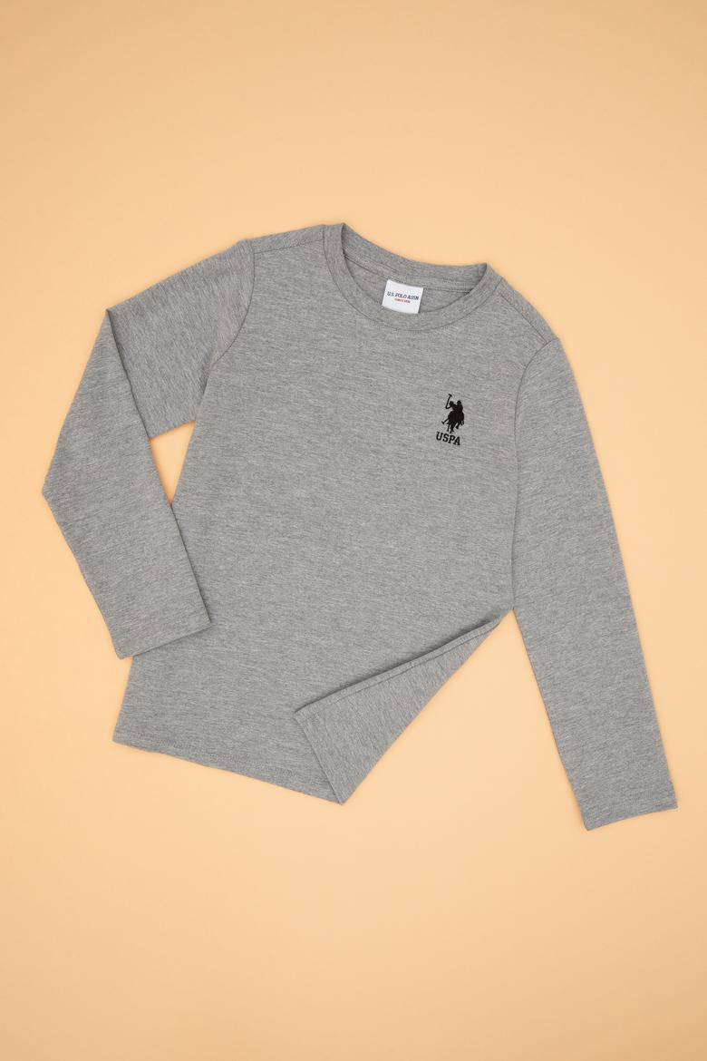 Erkek Çocuk Gri Melanj Basic Bisiklet Yaka Sweatshirt