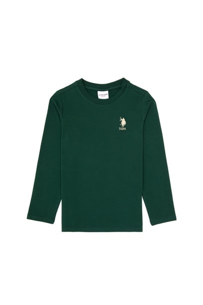 Erkek Çocuk Koyu Yeşil Basic Bisiklet Yaka Sweatshirt