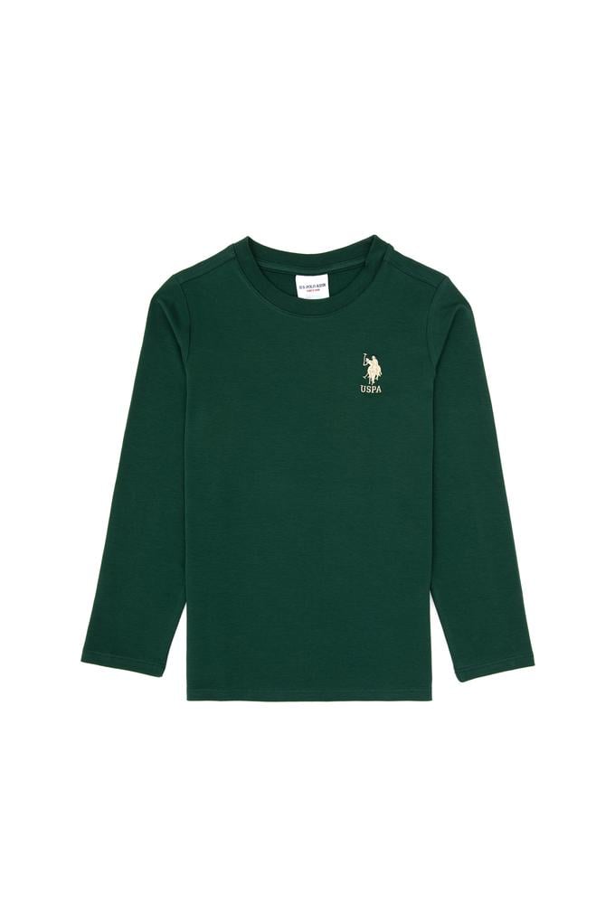 Erkek Çocuk Koyu Yeşil Basic Bisiklet Yaka Sweatshirt