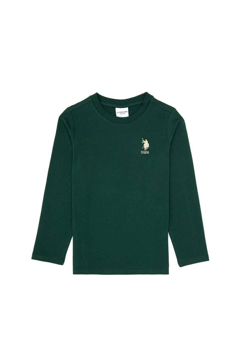 Erkek Çocuk Koyu Yeşil Basic Bisiklet Yaka Sweatshirt