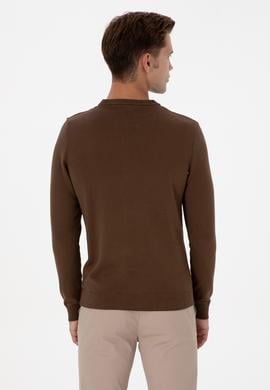 Erkek Slim Fit Bisiklet Yaka Kahverengi Basic Kazak - 50313713213