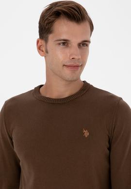 Erkek Slim Fit Bisiklet Yaka Kahverengi Basic Kazak - 50313713213