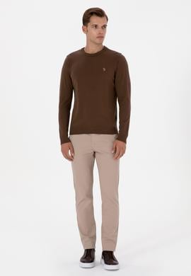 Erkek Slim Fit Bisiklet Yaka Kahverengi Basic Kazak - 50313713213