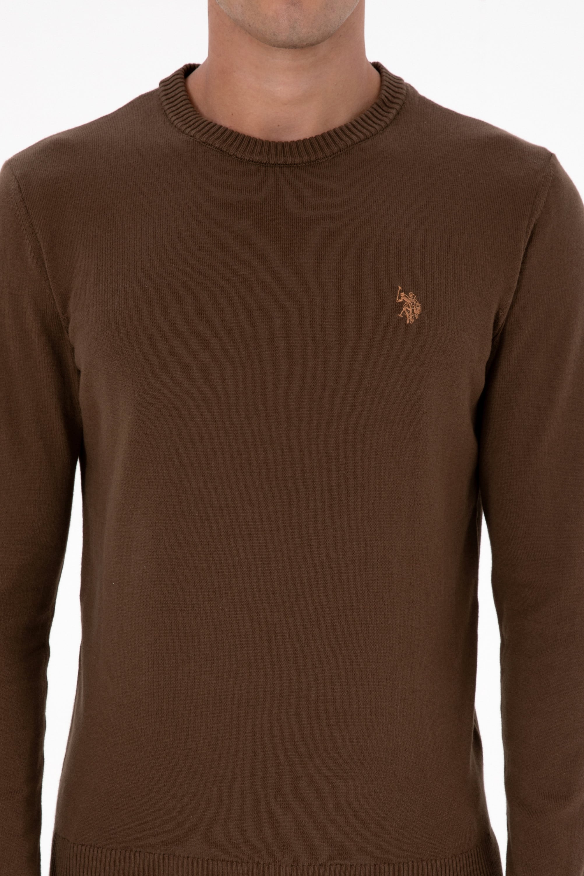 Erkek Slim Fit Bisiklet Yaka Kahverengi Basic Kazak