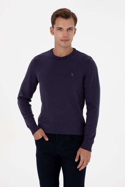 Erkek Slim Fit Bisiklet Yaka Mürdüm Basic Kazak