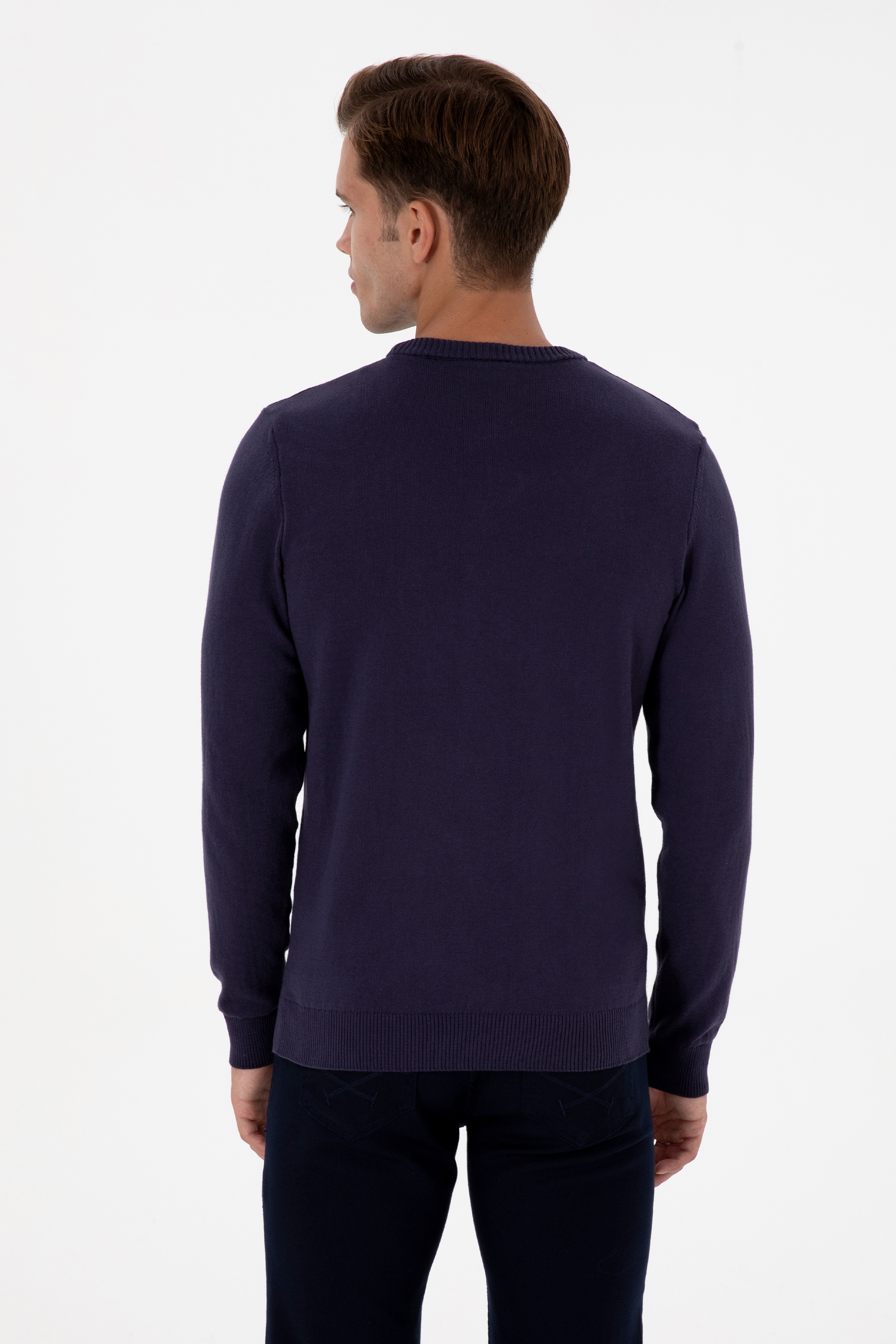 Erkek Slim Fit Bisiklet Yaka Mürdüm Basic Kazak