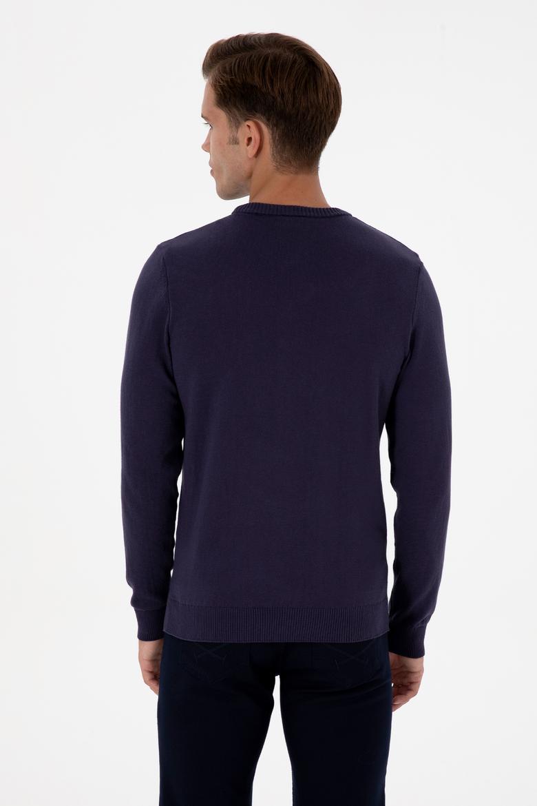 Erkek Slim Fit Bisiklet Yaka Mürdüm Basic Kazak - 50313713163