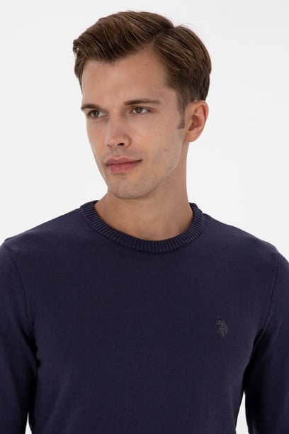 Erkek Slim Fit Bisiklet Yaka Mürdüm Basic Kazak