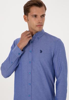 Erkek Saks Uzun Kollu Basic Gömlek - 50316723099