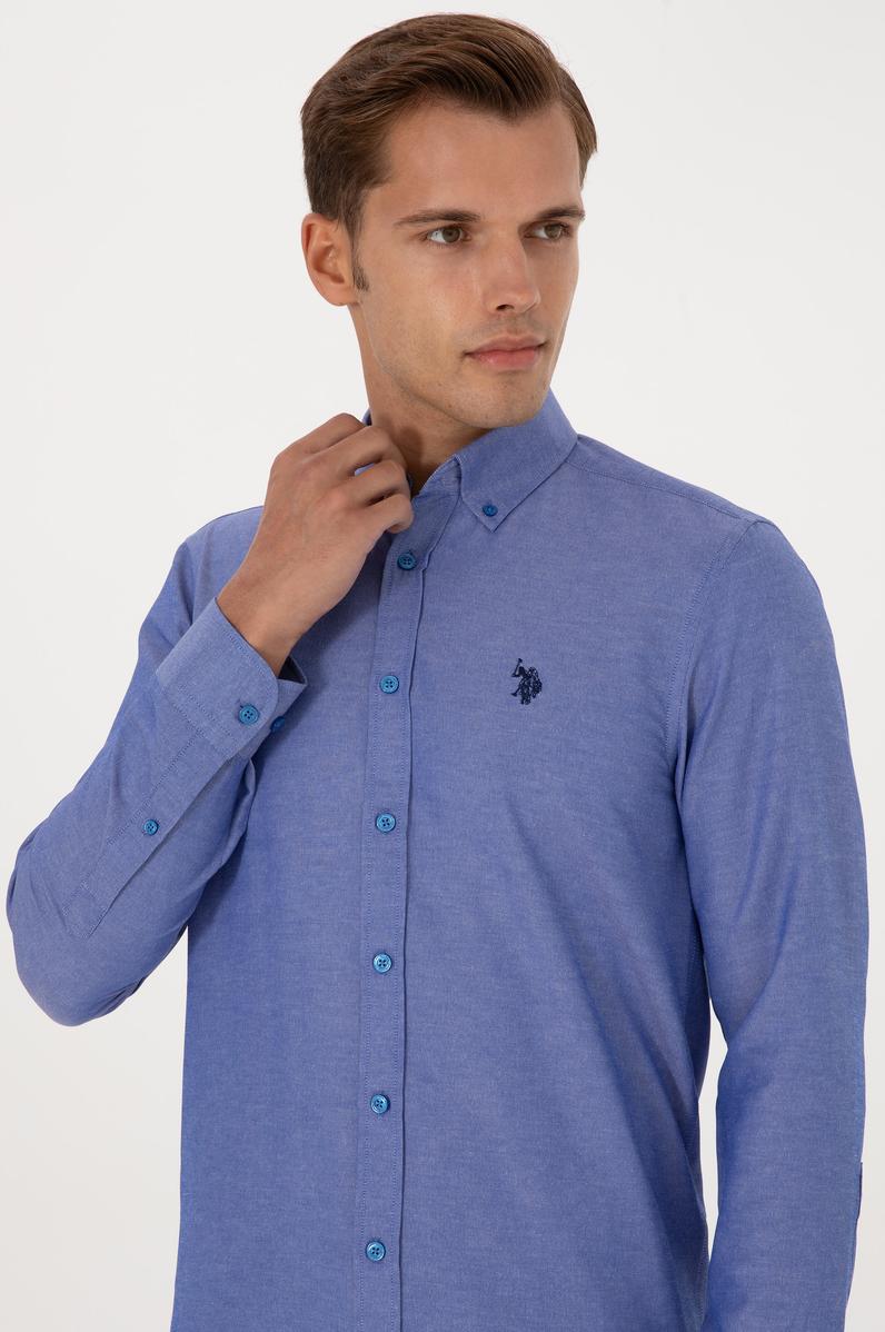 Erkek Saks Uzun Kollu Basic Gömlek