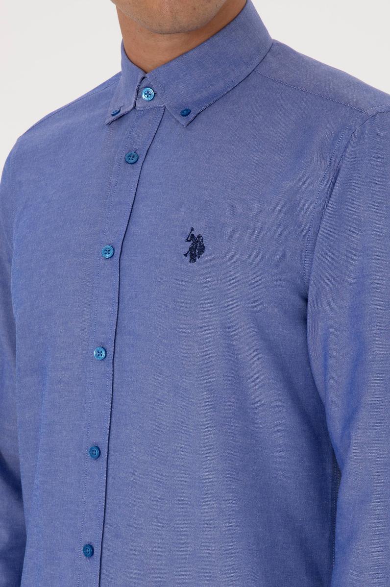 Erkek Saks Uzun Kollu Basic Gömlek