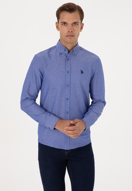 Erkek Saks Uzun Kollu Basic Gömlek - 50316723099