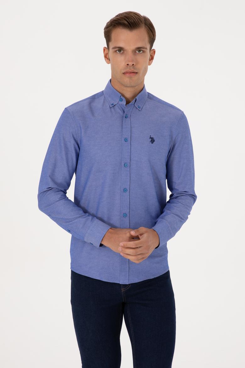 Erkek Saks Uzun Kollu Basic Gömlek